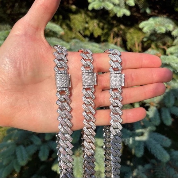 Mens 18k White Gold Plated 14mm Cuban Link Chain 215 - Picture 2 of 9